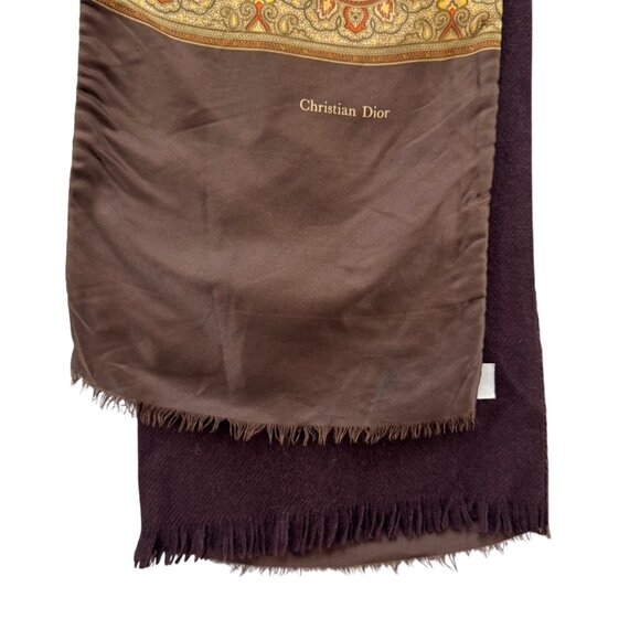 Christian Dior Scarf Womens Brown Multicolor Paisley Silk Wool Fringe 54" x 10" - Picture 6 of 12